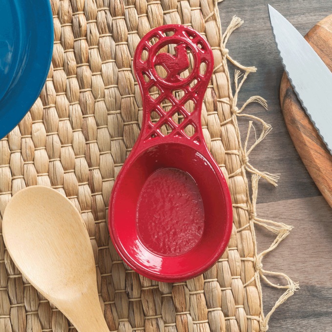 Rooster Cast Iron Spoon Rest, Red, large