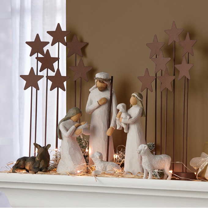 Nativity Set And Metal Star Background Country Door