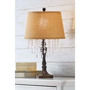 Crystal-Encrusted Table Lamp with Cascading Crystals, Bronze, large
