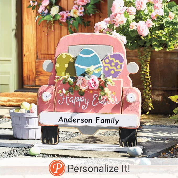 Chunky Wood Lit Spring Truck Wall Hanger, , large