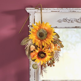Bountiful Harvest Sunflower &amp; Pumpkin Decorative Stem, , large
