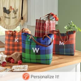 Personalized Harvest Plaid Tote, , large