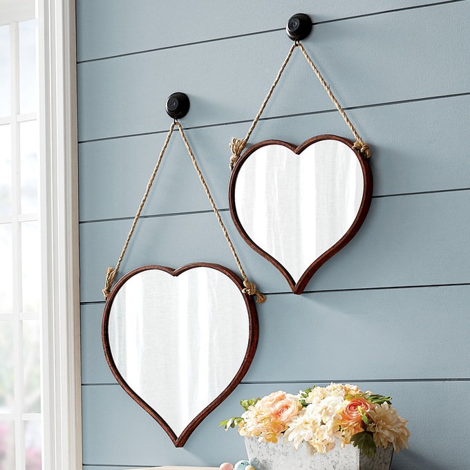 Set of 2 Heart Wall Mirrors, , large