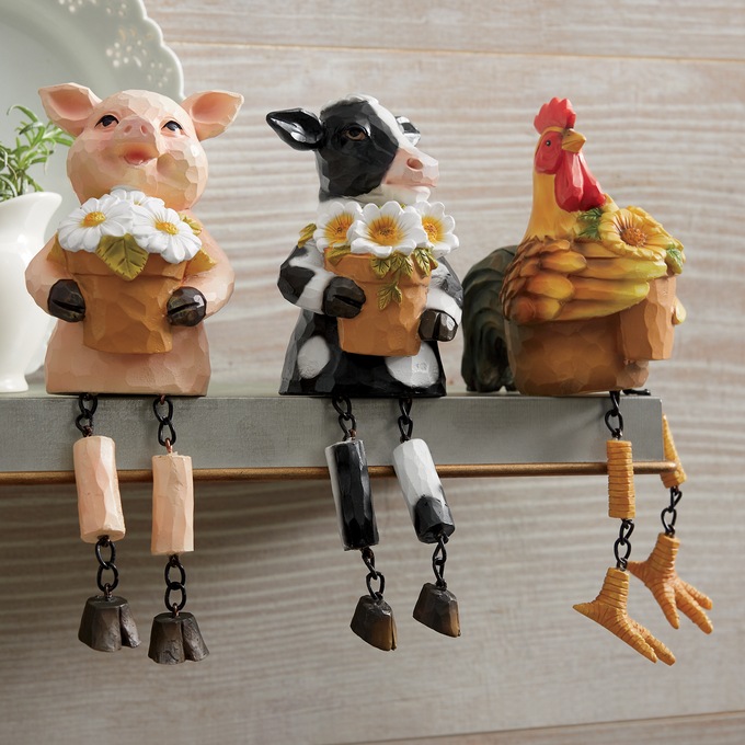 Set Of 3 Farmhouse Kitchen Shelf Sitters Country Door