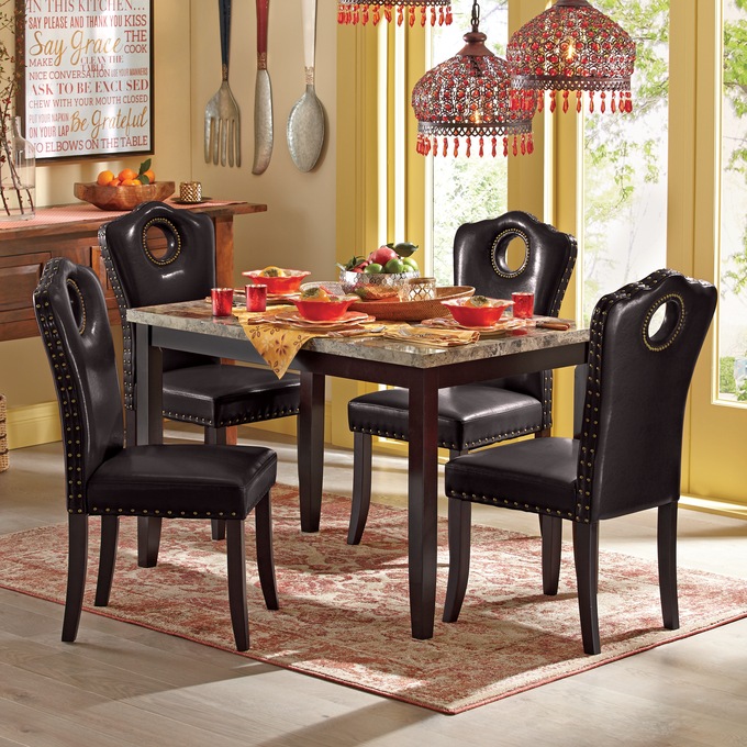 Marble Look Dining Table And Nailhead Chairs Country Door