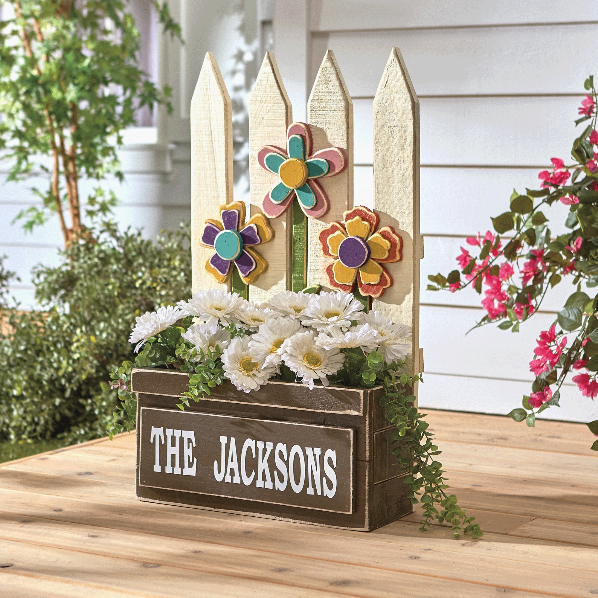Chunky Wood Picket Fence Planter, , large