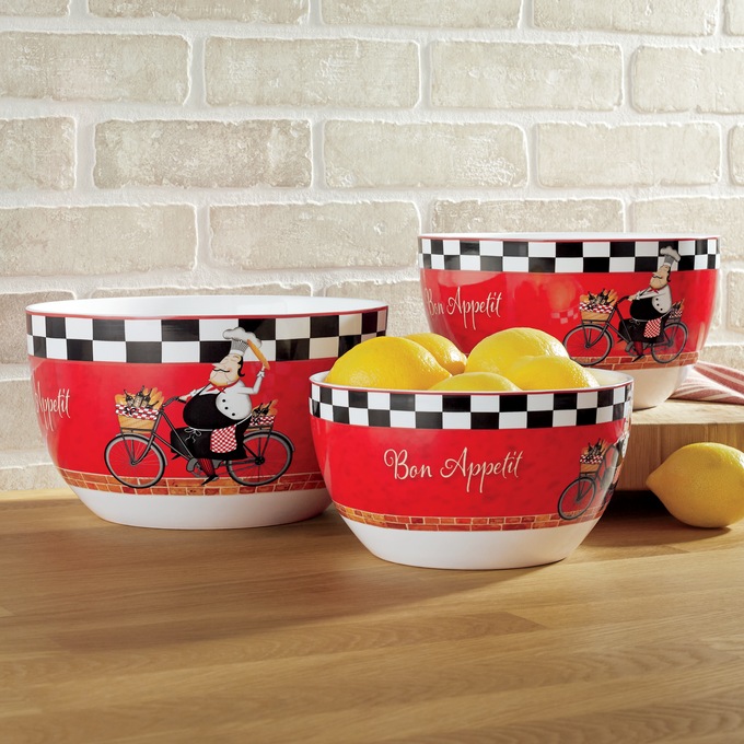 Set of 3 Bicycle Chef Mixing Bowls, , large