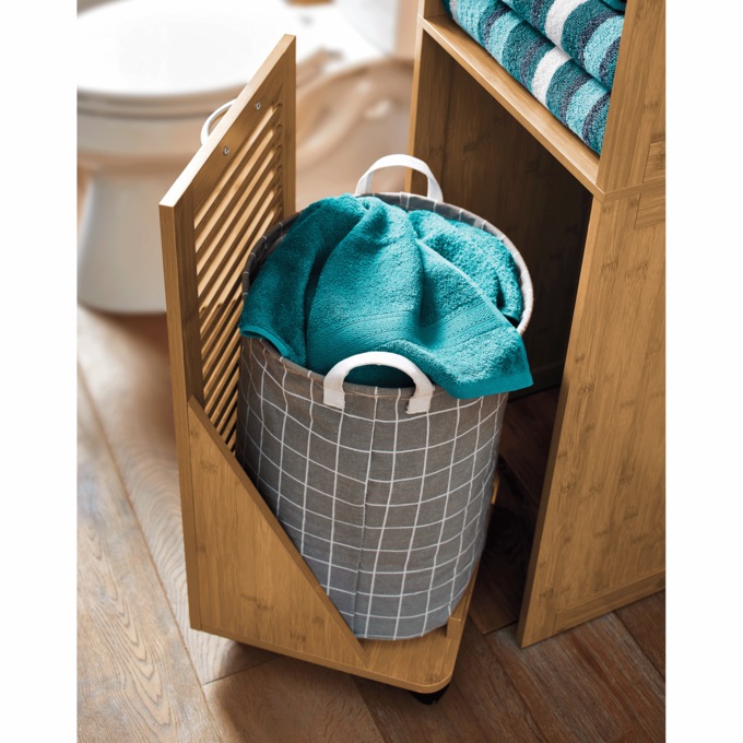 Bamboo-Finish Hamper Cabinet, , large