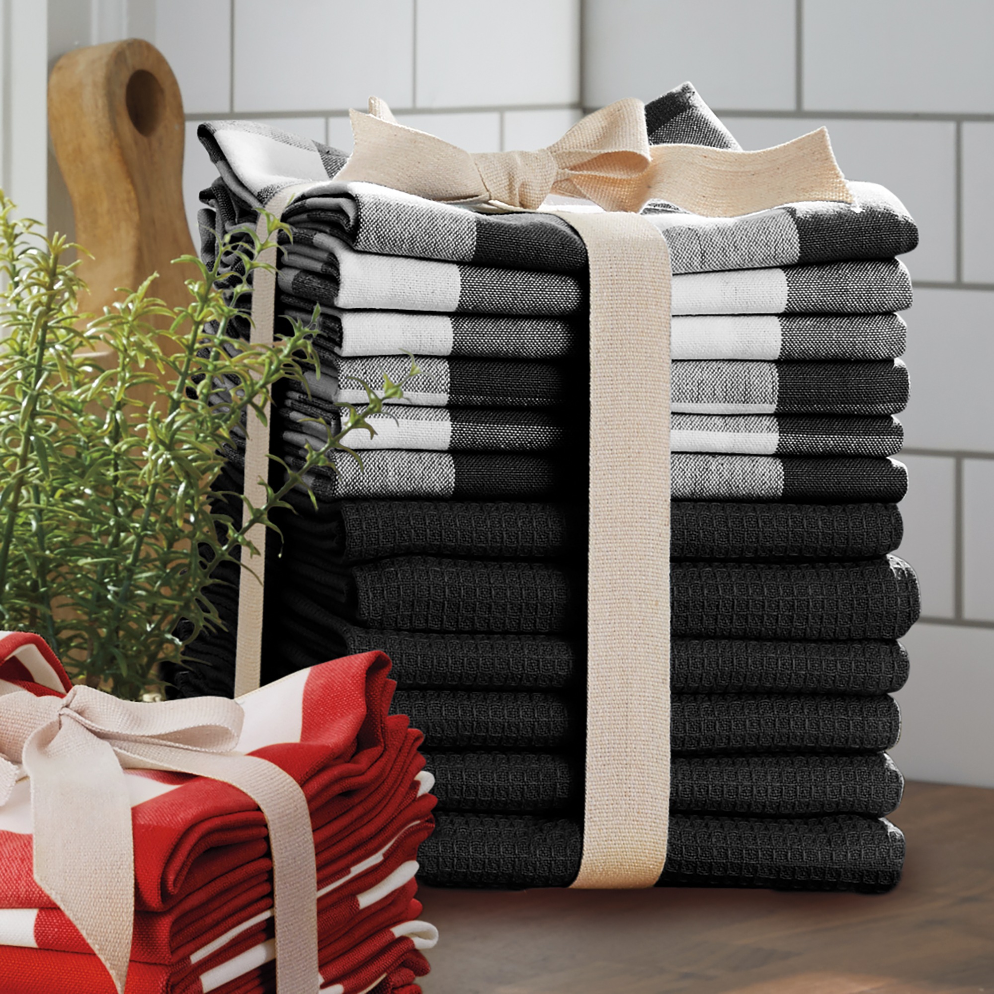 12-Piece Classic Kitchen Towel Set, Black, large