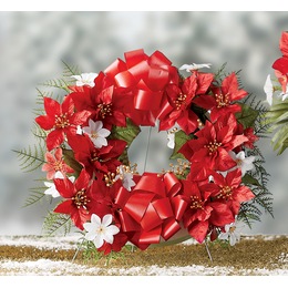 Red Poinsettia Memorial Floral Wreath, , large