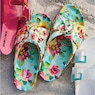 Muk Luks Luau Knotted Slide with Bow, Floral Pattern and Molded Footbed, , large