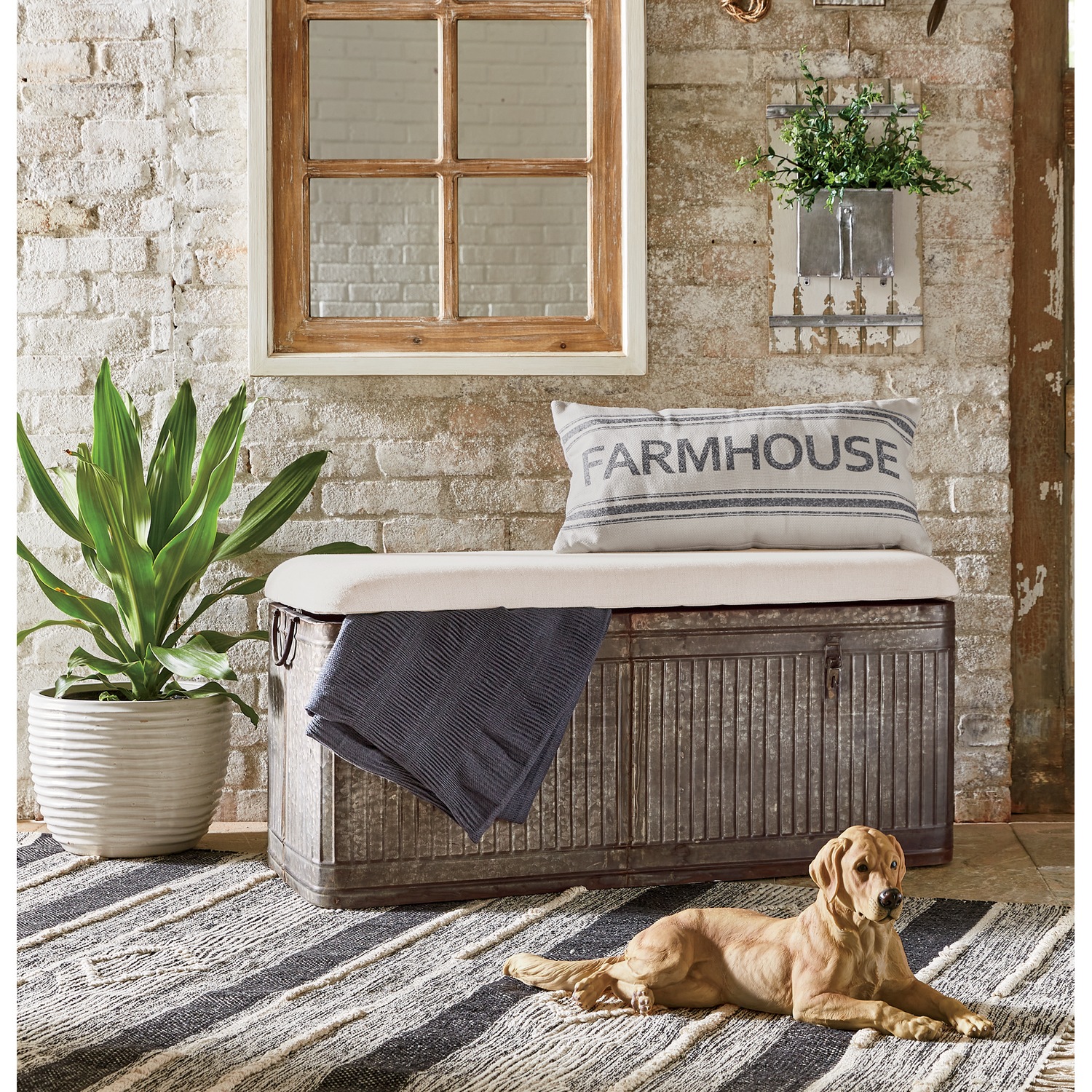 Galvanized metal storage bench sale