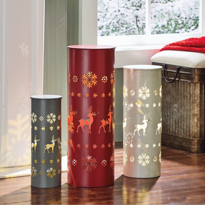 Set of 3 Metal Christmas Luminaries, Multi, large