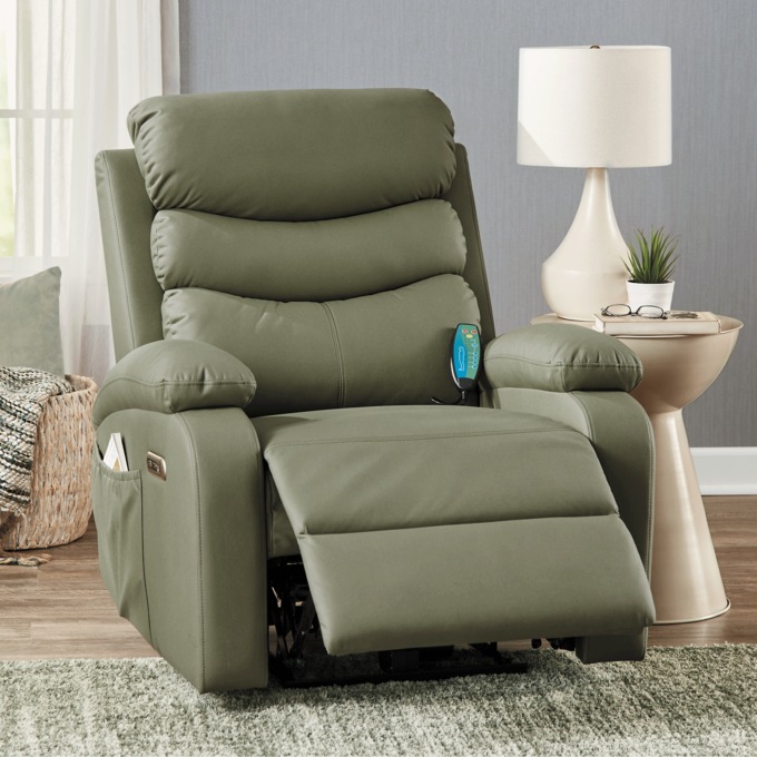 Powered Faux-Leather Recliner with Heat/Massage, , large