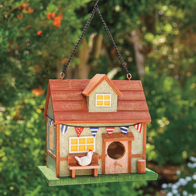 Patriotic Lodge Birdhouse, Mint Green, large