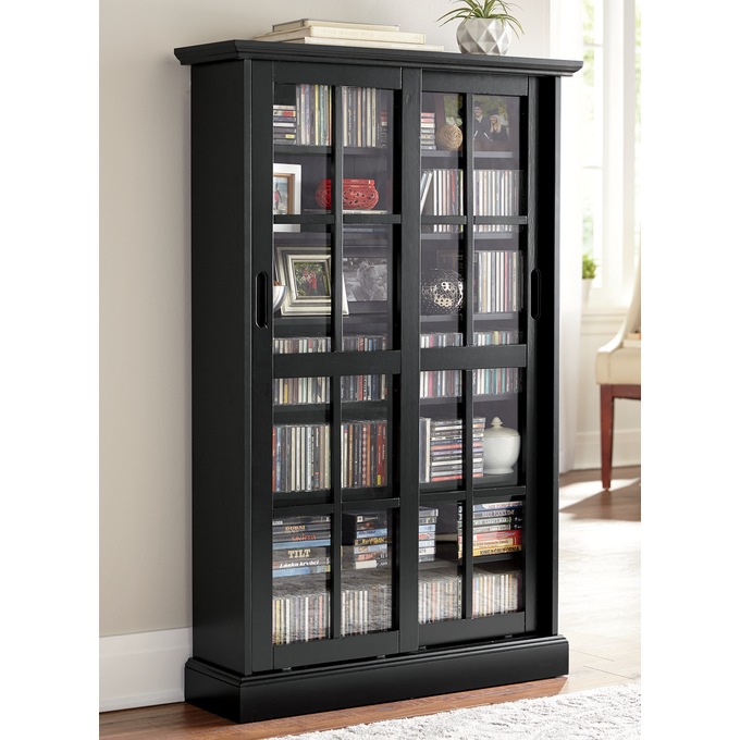 Merrick Sliding Door Media Cabinet Country Merrick Sliding Door Media Cabinet, Black Dvd Storage Cabinet Glass Doors