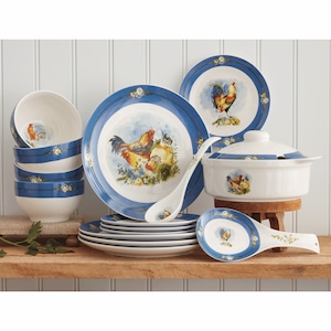 12-Piece Rooster Dinnerware and 4-Piece Serving Set, , large