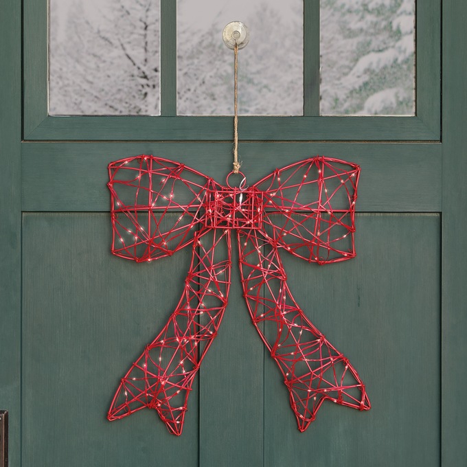Large Red Bow Outdoor Décor with Twinkle Lights, , large
