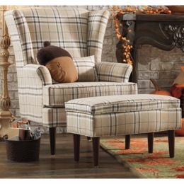 Plaid Chair with Ottoman, , large