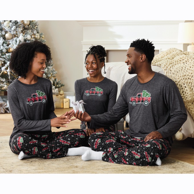 Men's Family Christmas Holiday PJ Set in Soft, Stretchy Jersey Knit, , large