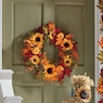 Lit Sunflower and Pumpkin Wreath, , large