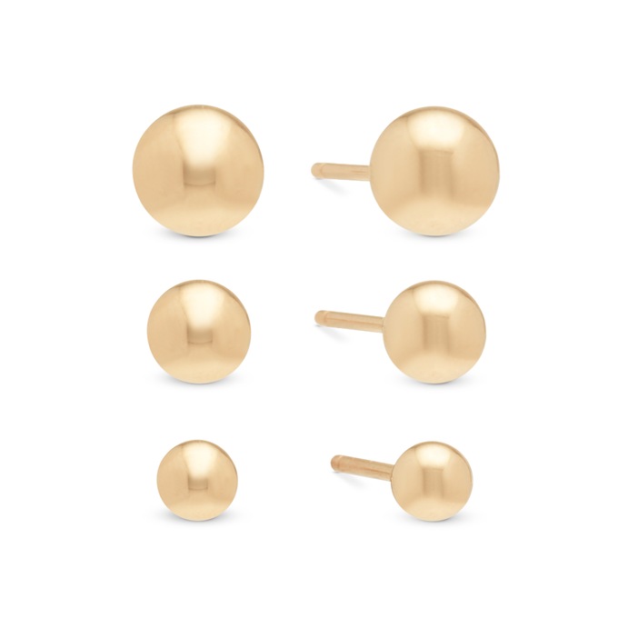 3-Pair Gold Post Earring Set, Yellow Gold, large