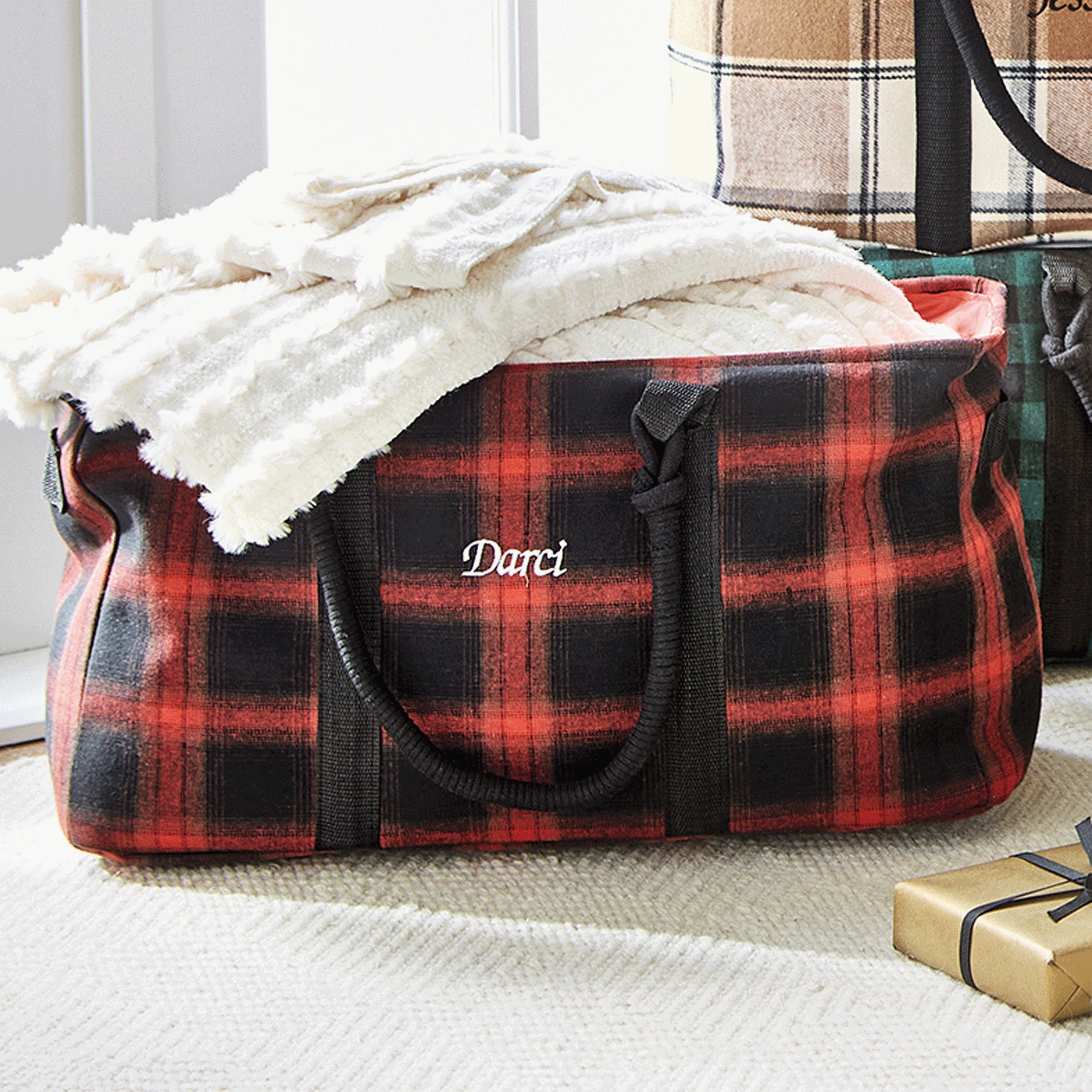 Farmhouse Utility Tote, Black Red Check, large