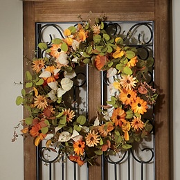 Fall Orange Cosmos Wreath, , large