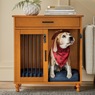 Barn Door Pet Single Kennel with Storage, Oak, large