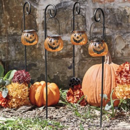 Set of 4 Solar Halloween Pumpkin Stakes, , large