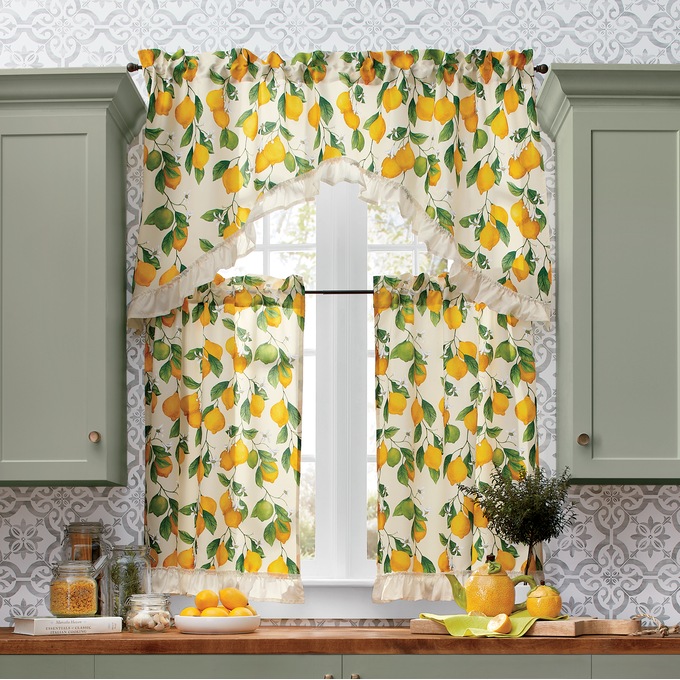 3-Piece Lemon Kitchen Window Set, , large