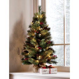 3&#39; LED Tree with Berries and Pinecones, , large