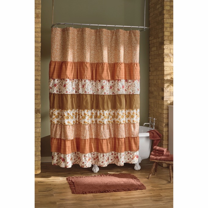 Autumn Bliss Floral Ruffled Shower Curtain, Multi, large
