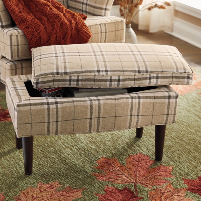 Plaid Chair with Ottoman, , large