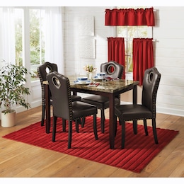 Faux-Leather Nailhead Dining Chair with Elegant Scalloped Back, , large