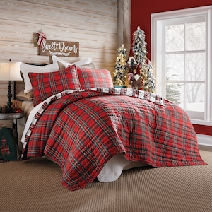 Reversible Winter Plaid Oversized Quilt, , large