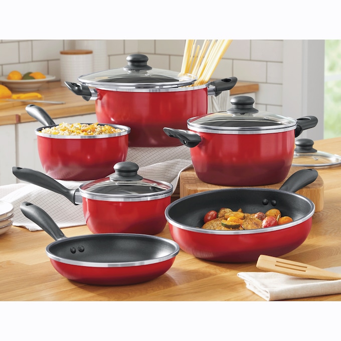Gradient 10-Piece Aluminum Cookware Set, Red, large