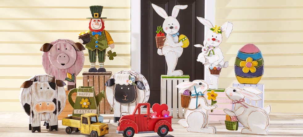 Chunky Wood Cutouts Bunnies, Chunky Wood Rabbit, Chunky Wood Cutouts Farm Animal, Chunky Wood Cutouts Leprechaun, Chunky Wood Cutouts Valentine's Truck, Happy Easter Watering Can, Wood Easter Egg and Wood Truck