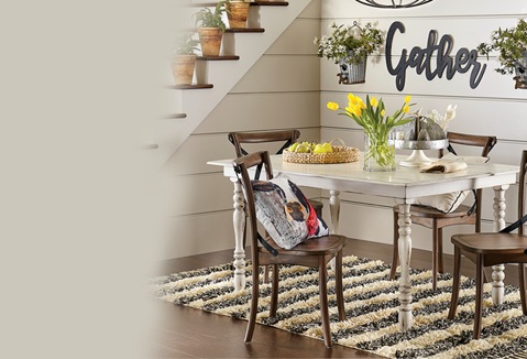 Country Door Home Rustic Decor Furniture Quilts Bedspreads Ellis Farmhouse Table And Chairs With A Metal Gather Wall Sign Behind Hanging