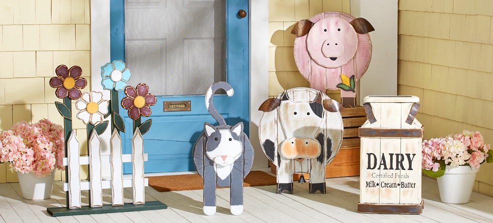Chunky Wood Cutouts Cat, Dog, Pig, Cow, Milk Can and Picket Fence Flowers